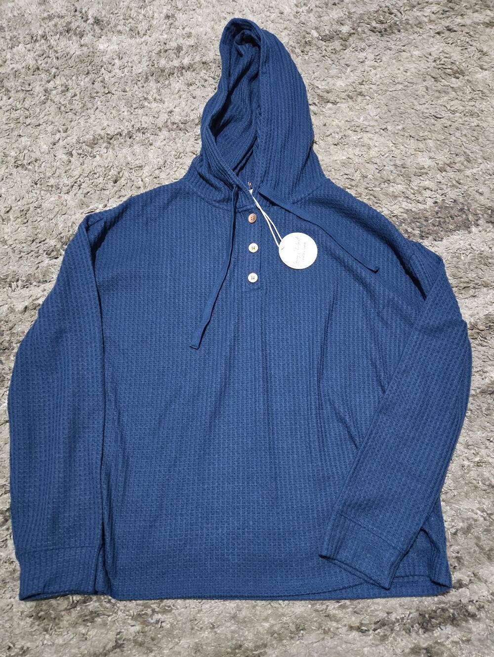 Lacey Chabert Brushed Waffle Knit Cozy Hoodie - Large Blue
